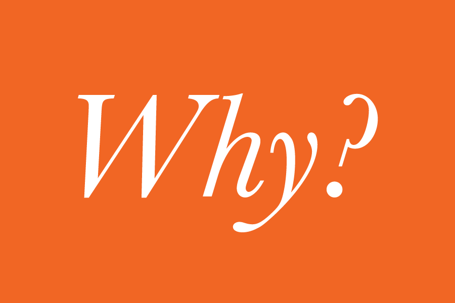 White 'Why?' text on orange background.