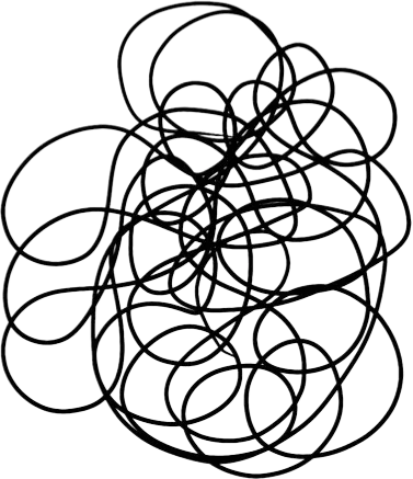 Complex black-and-white line art of overlapping circles.