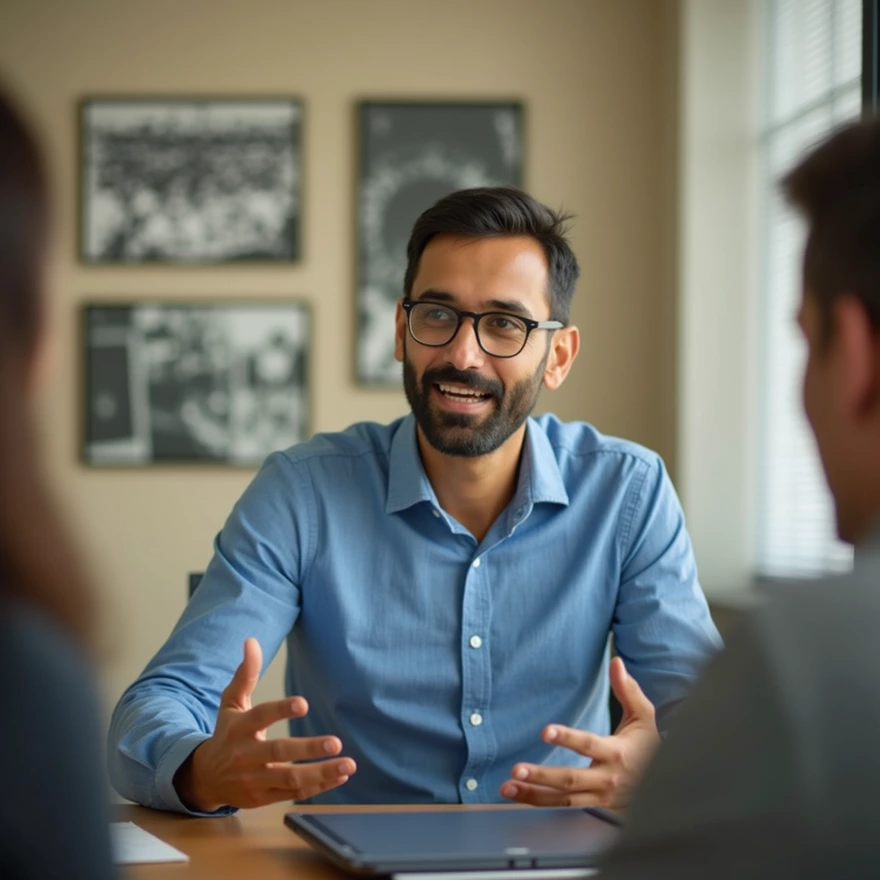 Smiling businessman discussing in office